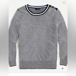 J.Crew Shoulder-button sweater in ivory navy stripe 100% Merino Wool XSmall EUC